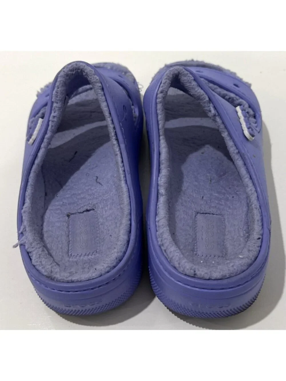 Crocs Purple Violet Blue Fuzzy Lined Slip On 2 Strap Sandal Slide Unisex Mens 11